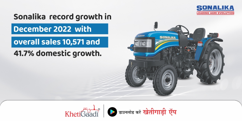 Sonalika  record growth in December 2022  with  overall sales 10,571 and 41.7% domestic growth