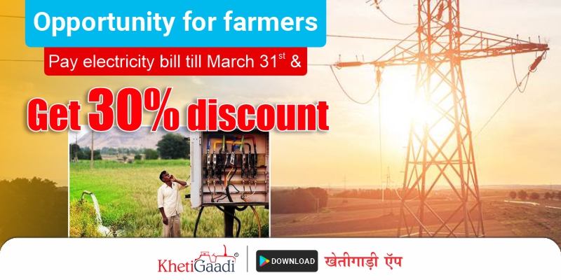 Farmers should pay electricity bills till March 31 and get a 30 percent discount.