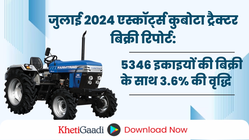 जुलाई 2024 एस्कॉर्ट्स कुबोटा ट्रैक्टर बिक्री रिपोर्ट: 5346 इकाइयों की बिक्री के साथ 3.6% की वृद्धि